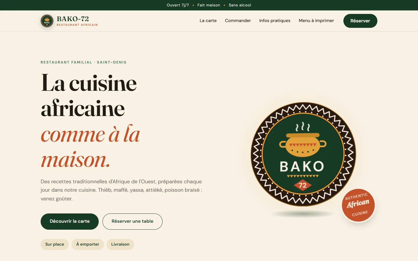 Bako-72 restaurant website home page